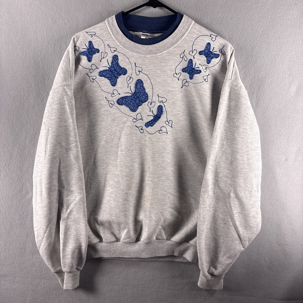 Vintage Butterflies Crewneck Sweatshirt Large Cottage Grandmacore Pullover